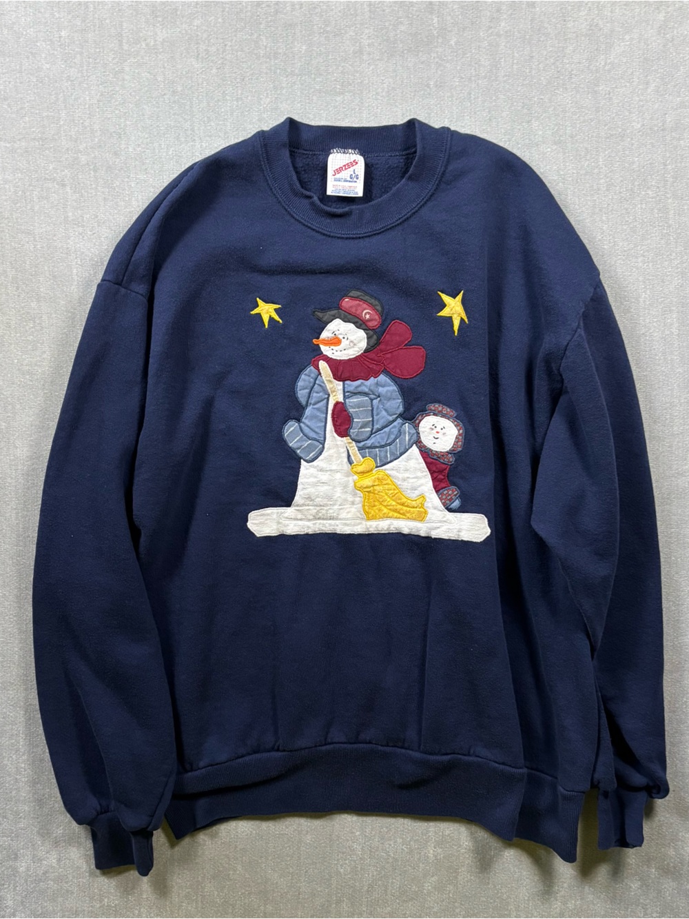 Jerzees Navy Crewneck Sweater with Snowman Applique
